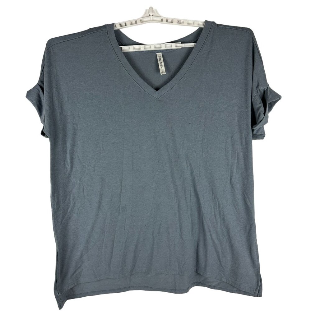Zenana Premium Womens V-Neck Short Sleeve T-Shirt Size 1X Blue